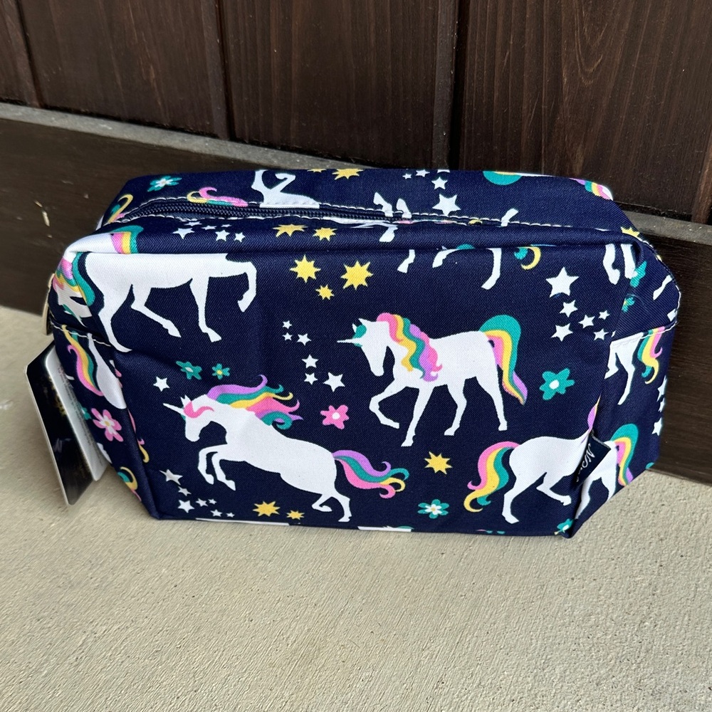 Unicorn Print Kids Accessory Pouch - Navy and Multicolor